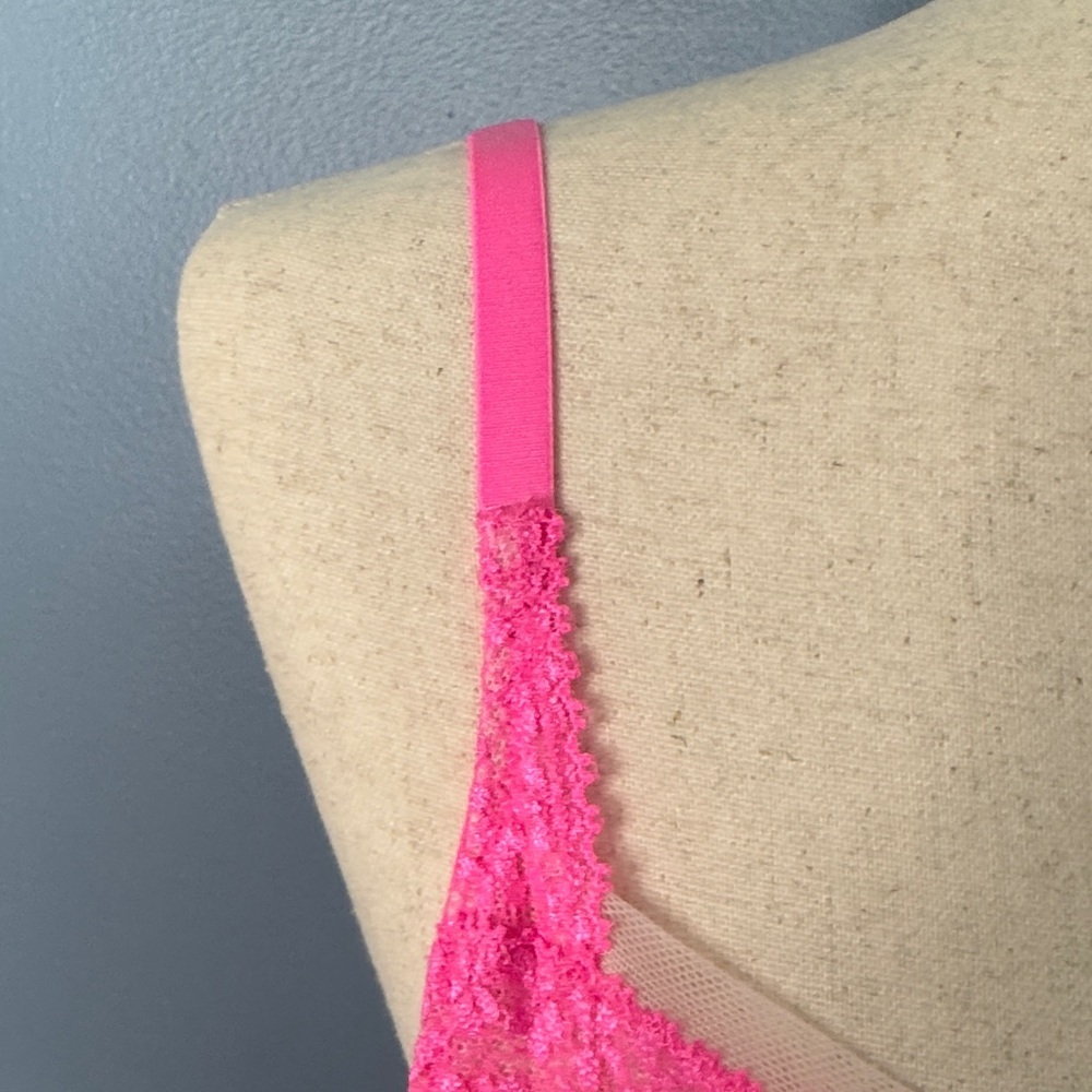 Victoria's Secret Dream Angels Hot Pink Sheer Lace Unlined Demi Bra 34C - Picture 8 of 16